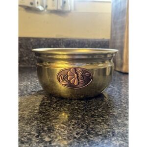 Vintage Brass trinket candy dish planter‎ plant pot vase copper detail